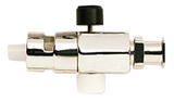 Push-button valve with Luer Lock termination for any Luer Lock or Luer Tip syringe, or other Luer devices.